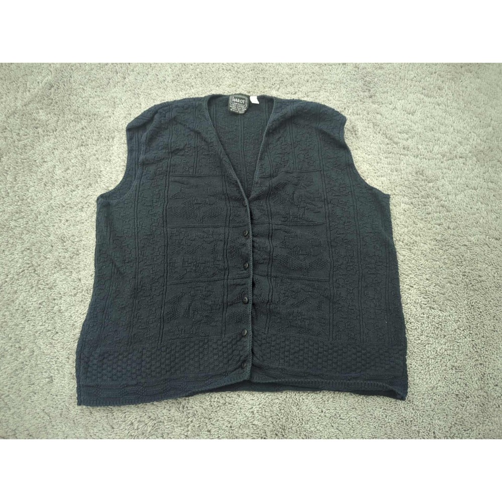 Harot Sweater Vest‎ Womens Medium Blue Knit Button Up Made in USA Vintage
